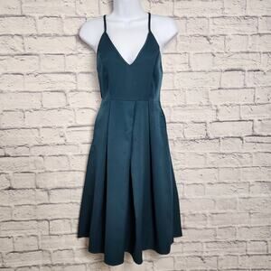 NWT Elia-Cher Dress Womens Size 0-2 Teal V Neck Spaghetti Strap A Line Pockets